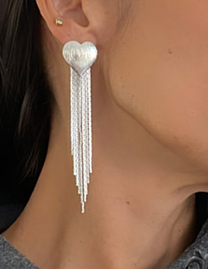 Flat heart long earrings