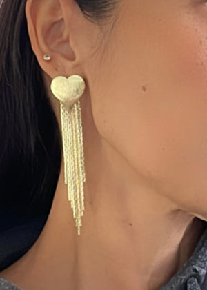 Flat heart long earrings