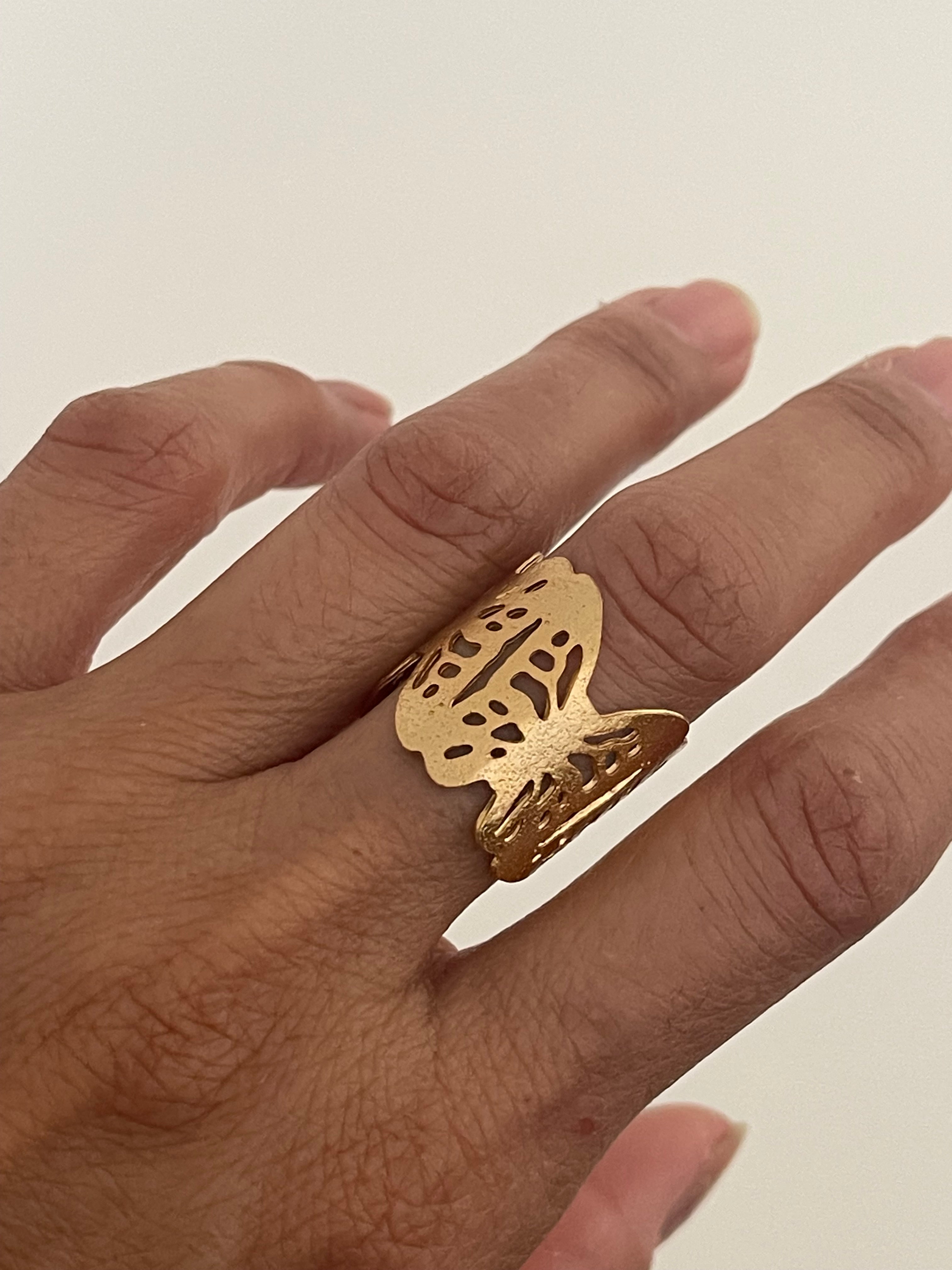 Adjustable butterfly ring with 24k gold plating
