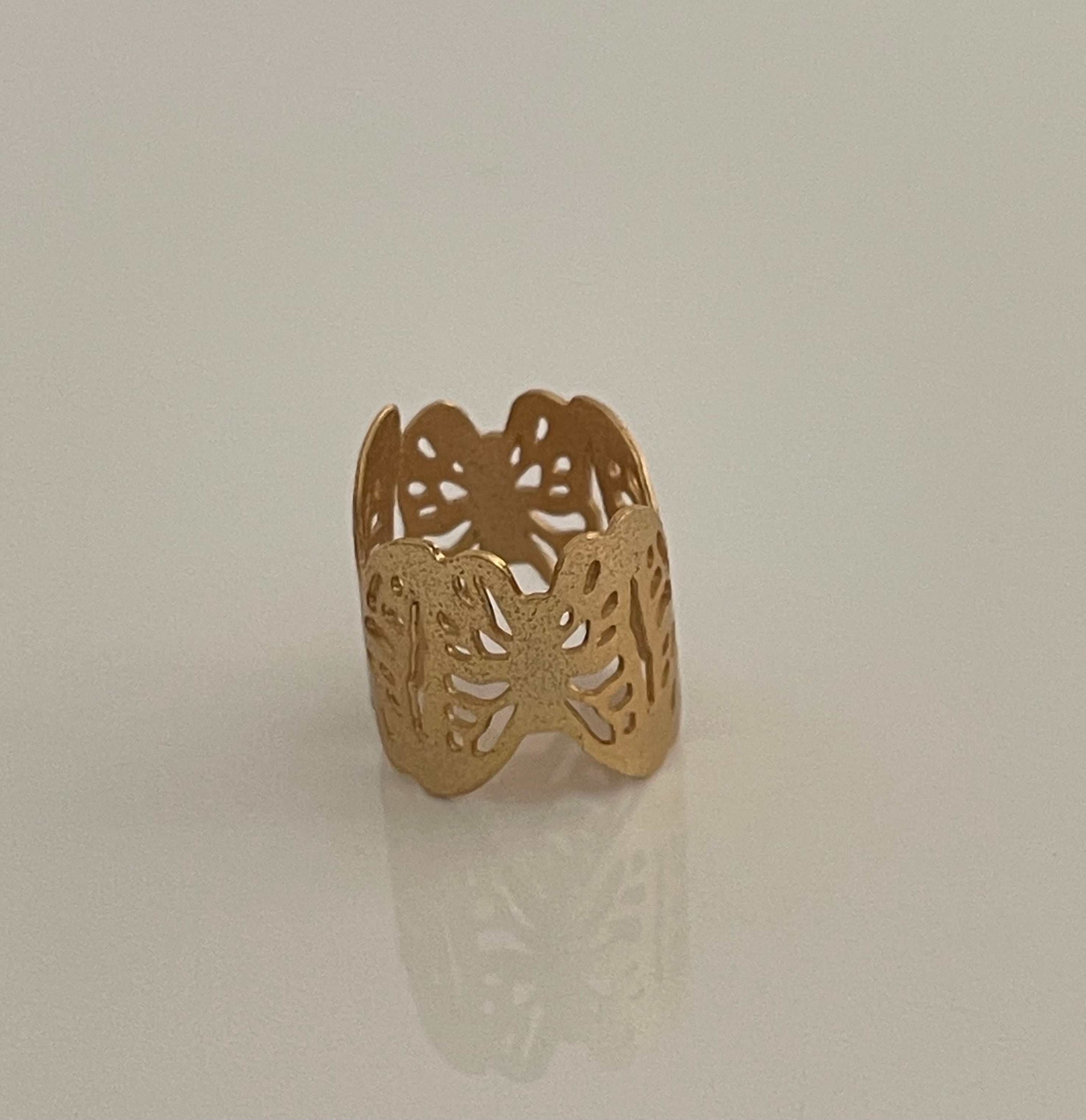 Adjustable butterfly ring with 24k gold plating