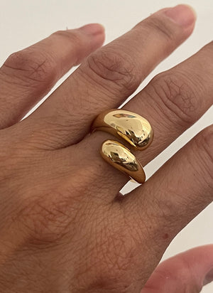 Double drop golden plated ring