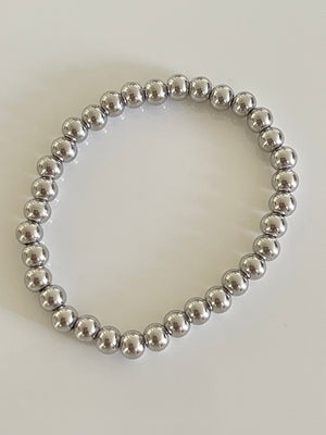Elastic Bead Bracelet-Silver- Gold 6mm