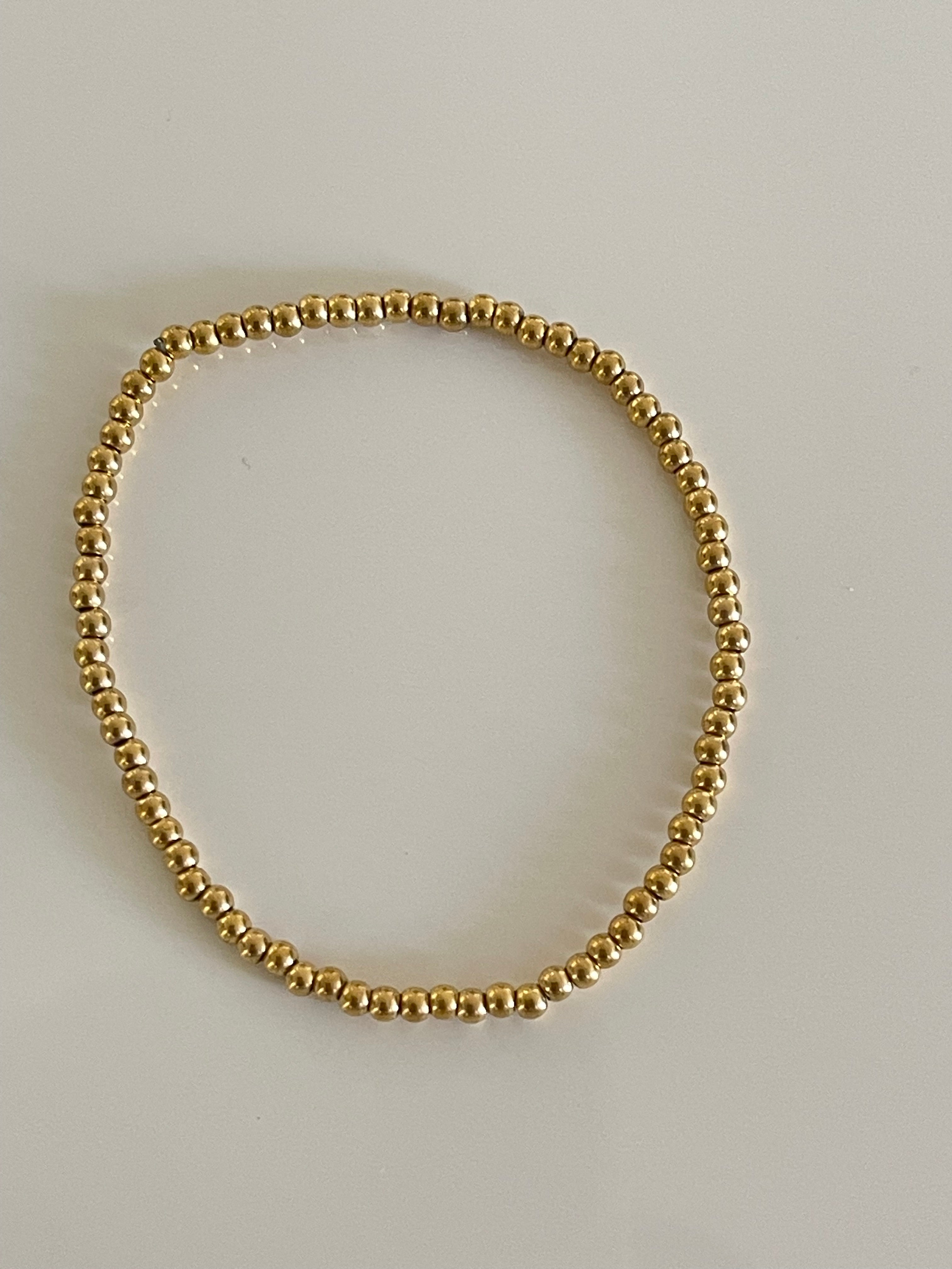 Elastic Bead Bracelet-Silver- Gold 4mm