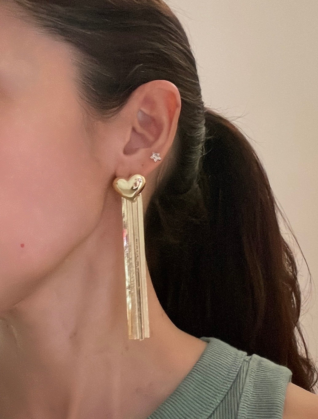 Gold filled heart long earrings