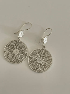 Round earrings handcrafted filigree sterling silver ley 925