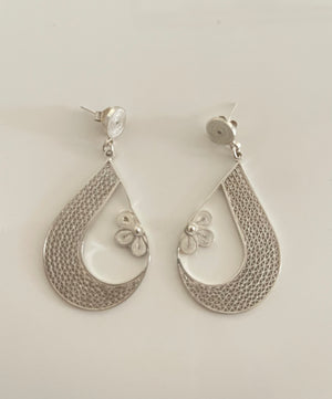 Drops with flower earrings handcrafted filigree sterling silver ley 925