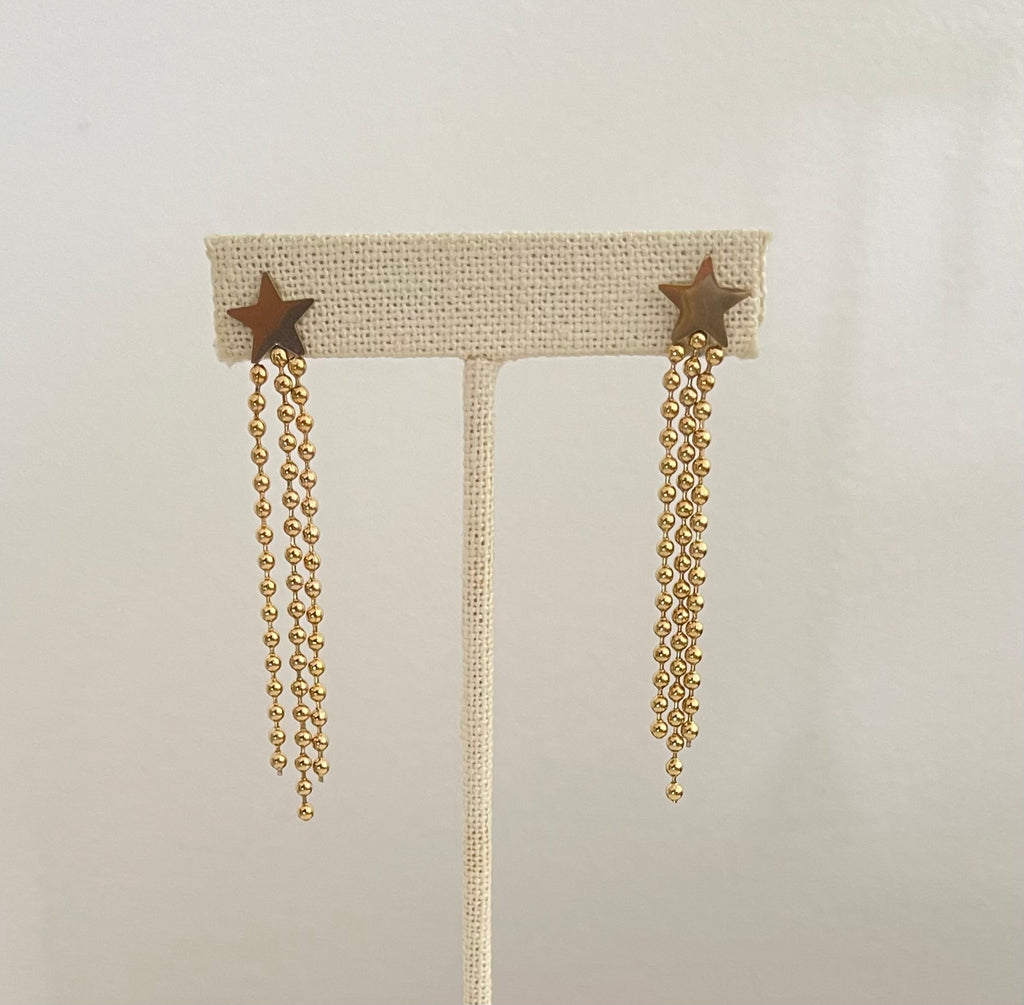 Star stud mesh drop long earrings.