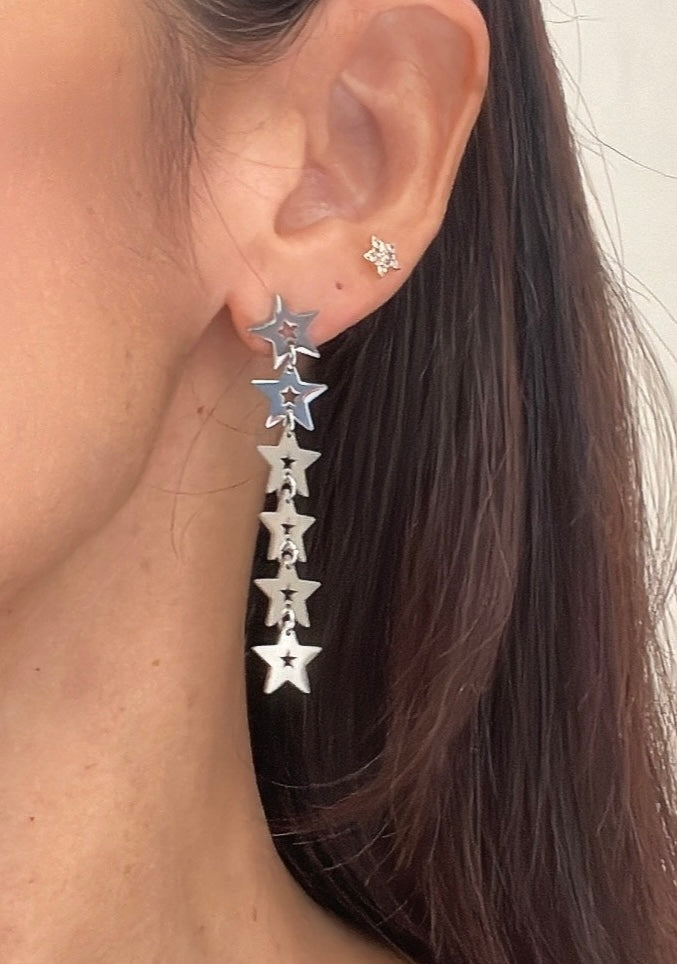 Long Stars stain steel earrings.