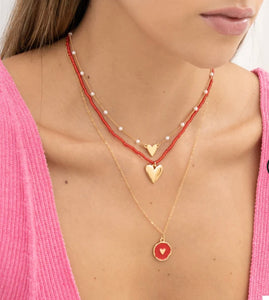 Three heart red necklaces