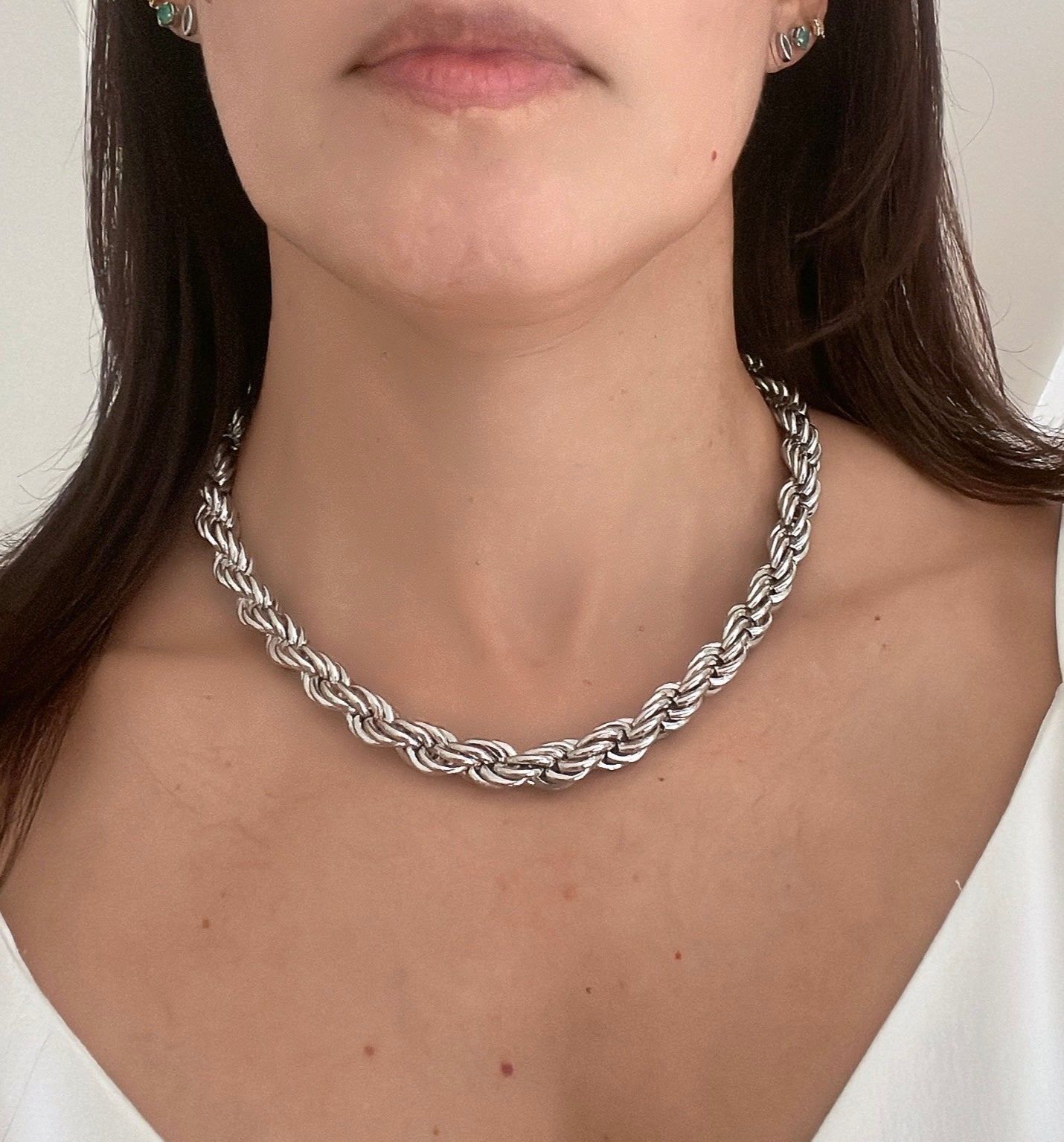 Stainless Steel chunk lasso necklace silver