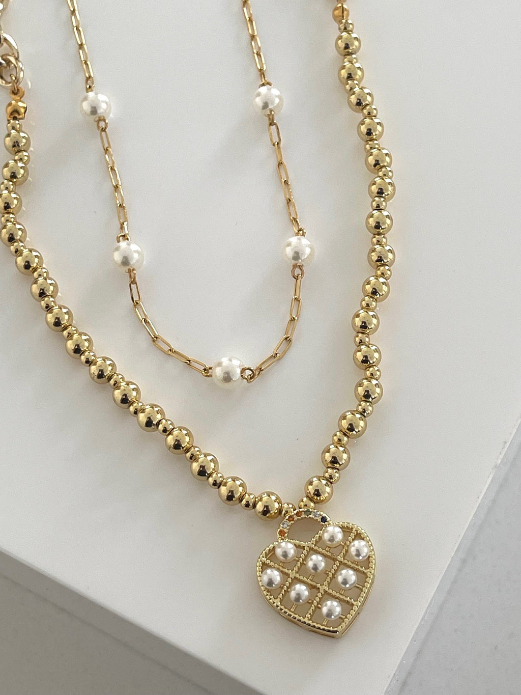 Doble necklace heart pearls