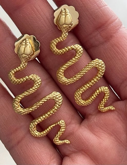 Gold plated 24 k snake earrings