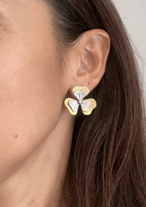 Gold plated 24k and silver plated flower earrings