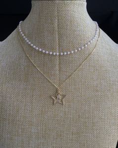 Gold Filled Double Necklace, Pearls and Star Charm