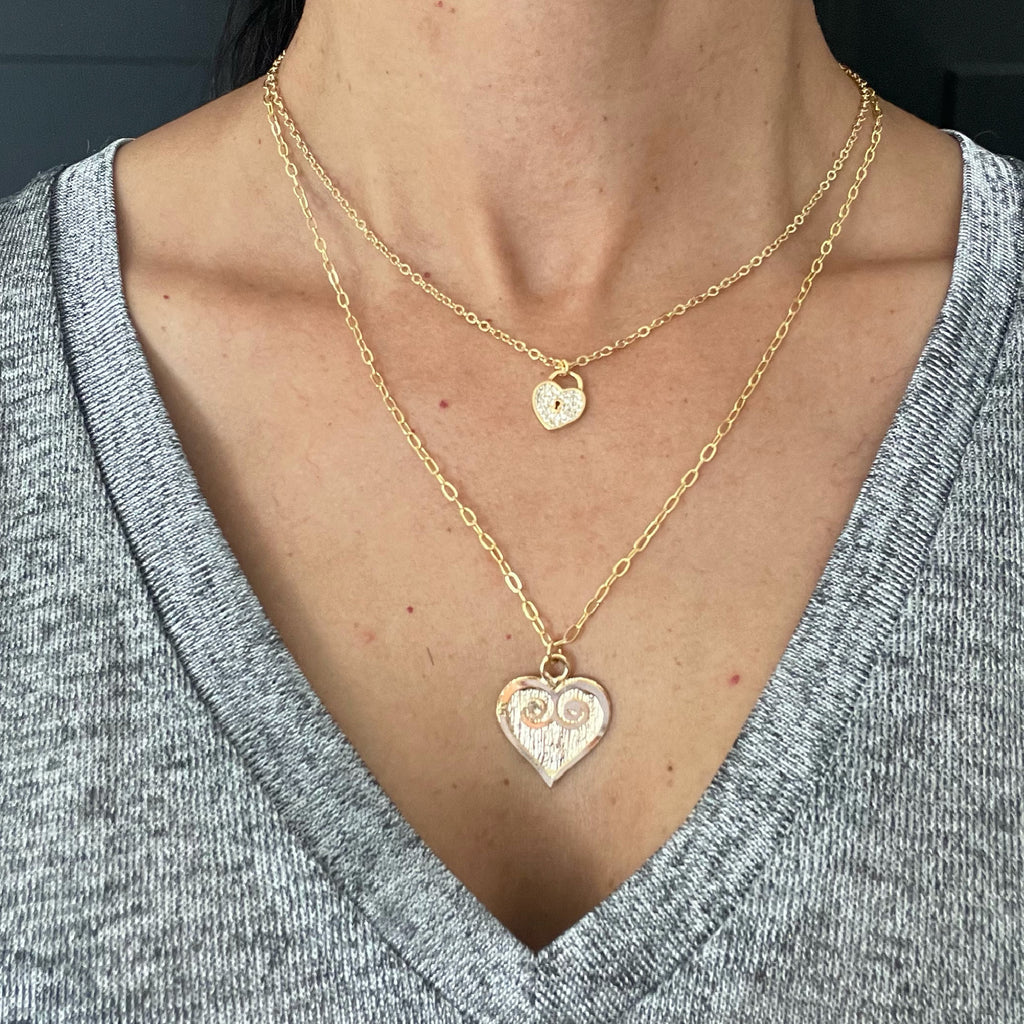 Double Necklaces Gold Filled Heart