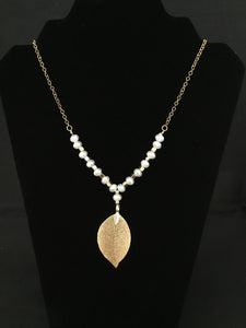Gold Filled Necklace with Murano and Leaf Charm