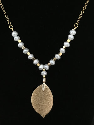 Gold Filled Necklace with Murano and Leaf Charm