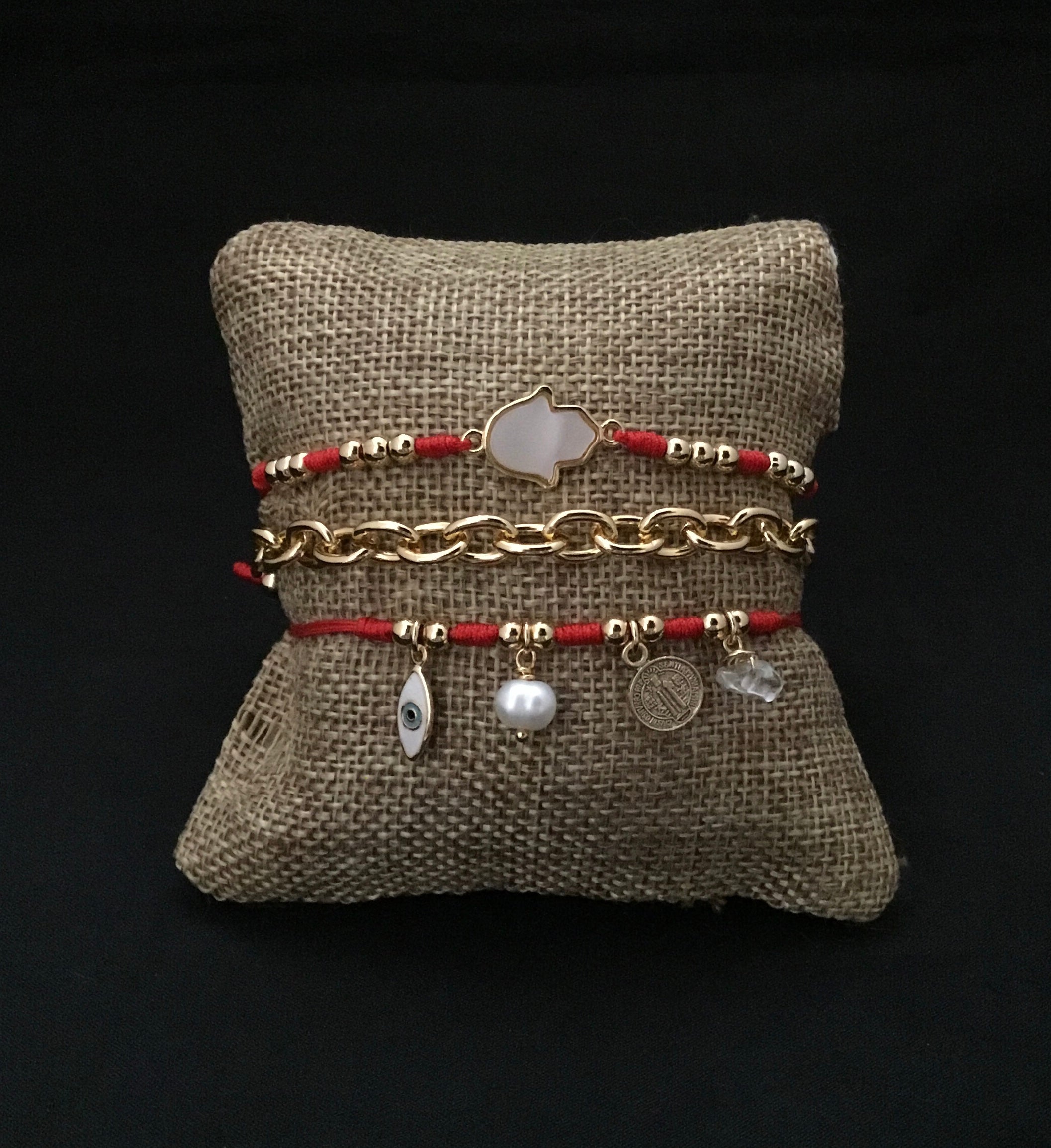 Set of 3 Bracelets with Thread and Charms