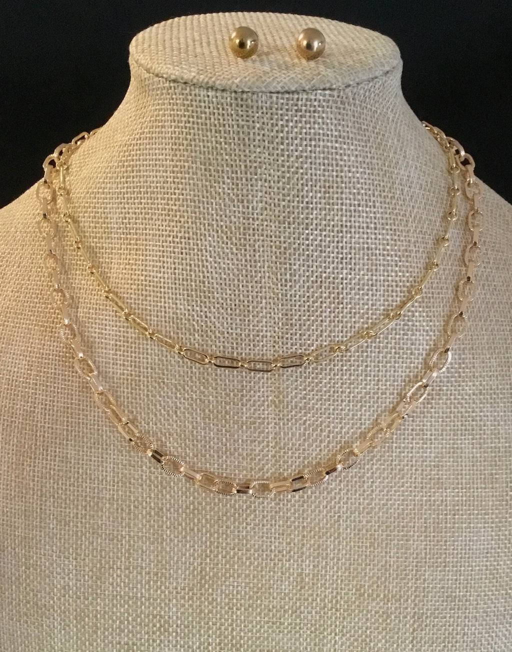 Gold Filled Double Link Necklace and Stud Earrings