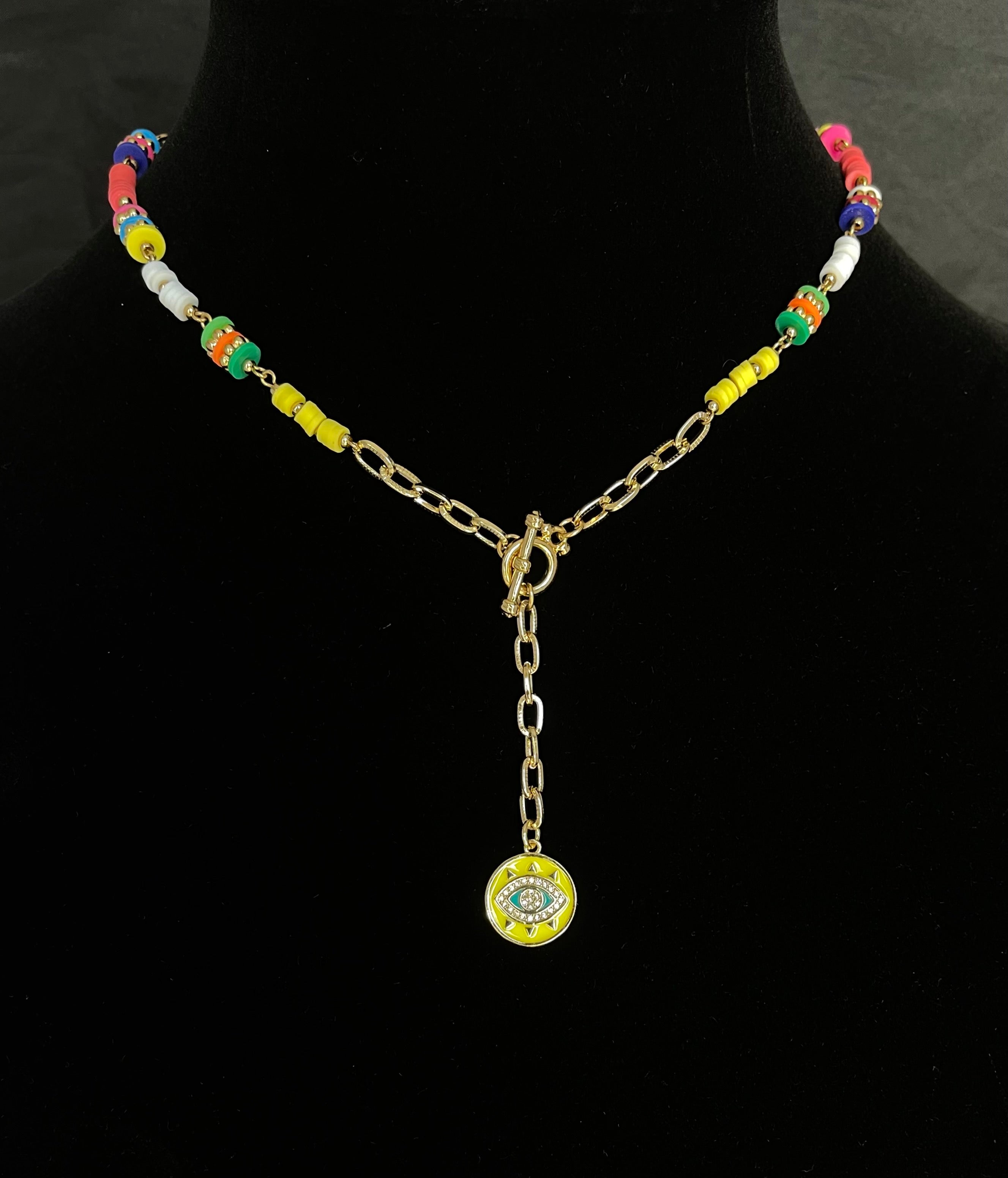 Gold Filled Necklace and Fimo with Evil Eye Charm