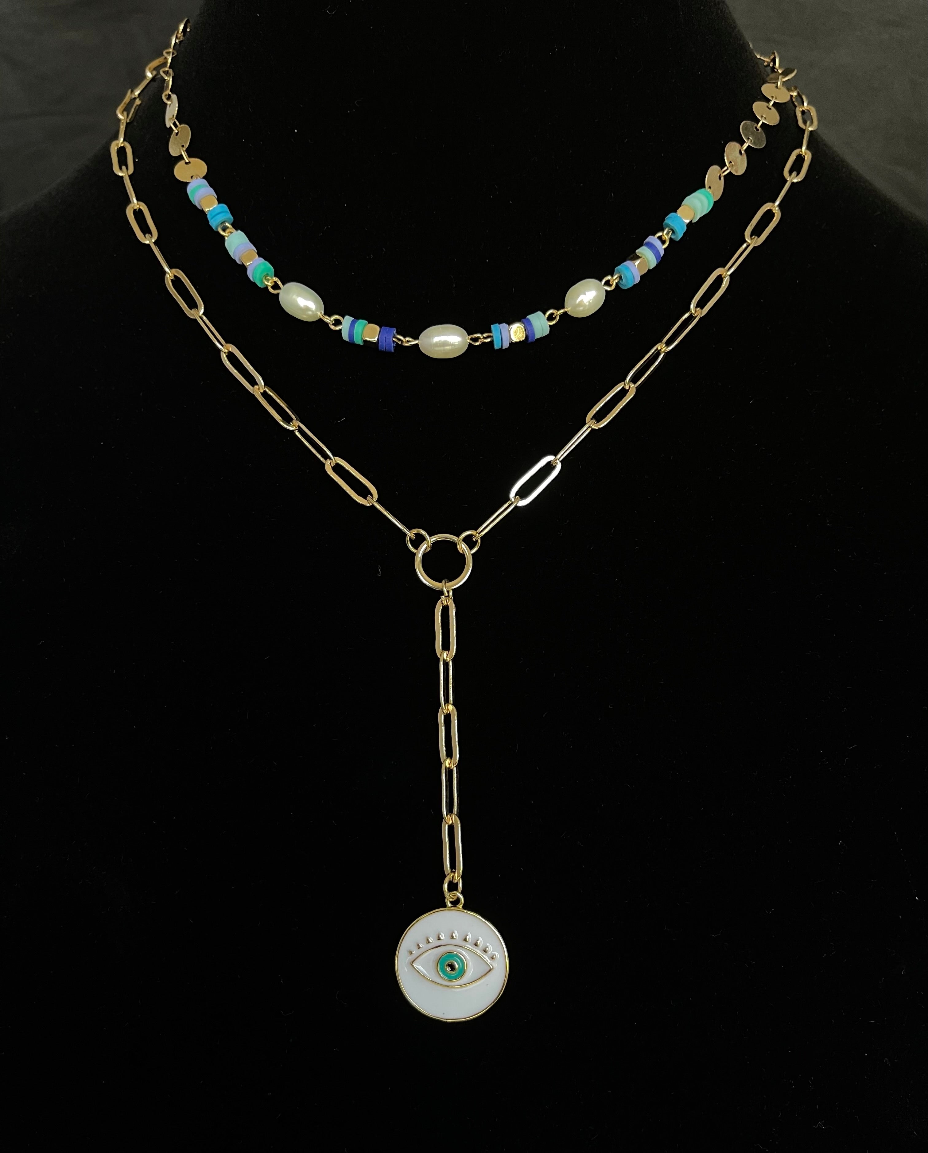 Double Necklace in Gold-filled and Evil Eye