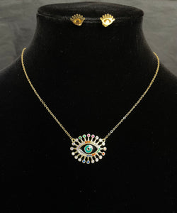 Gold Filled Necklace Evil Eye Chakras Zircons with Earrings