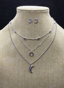 Rhodium Layered Necklace with Earrings