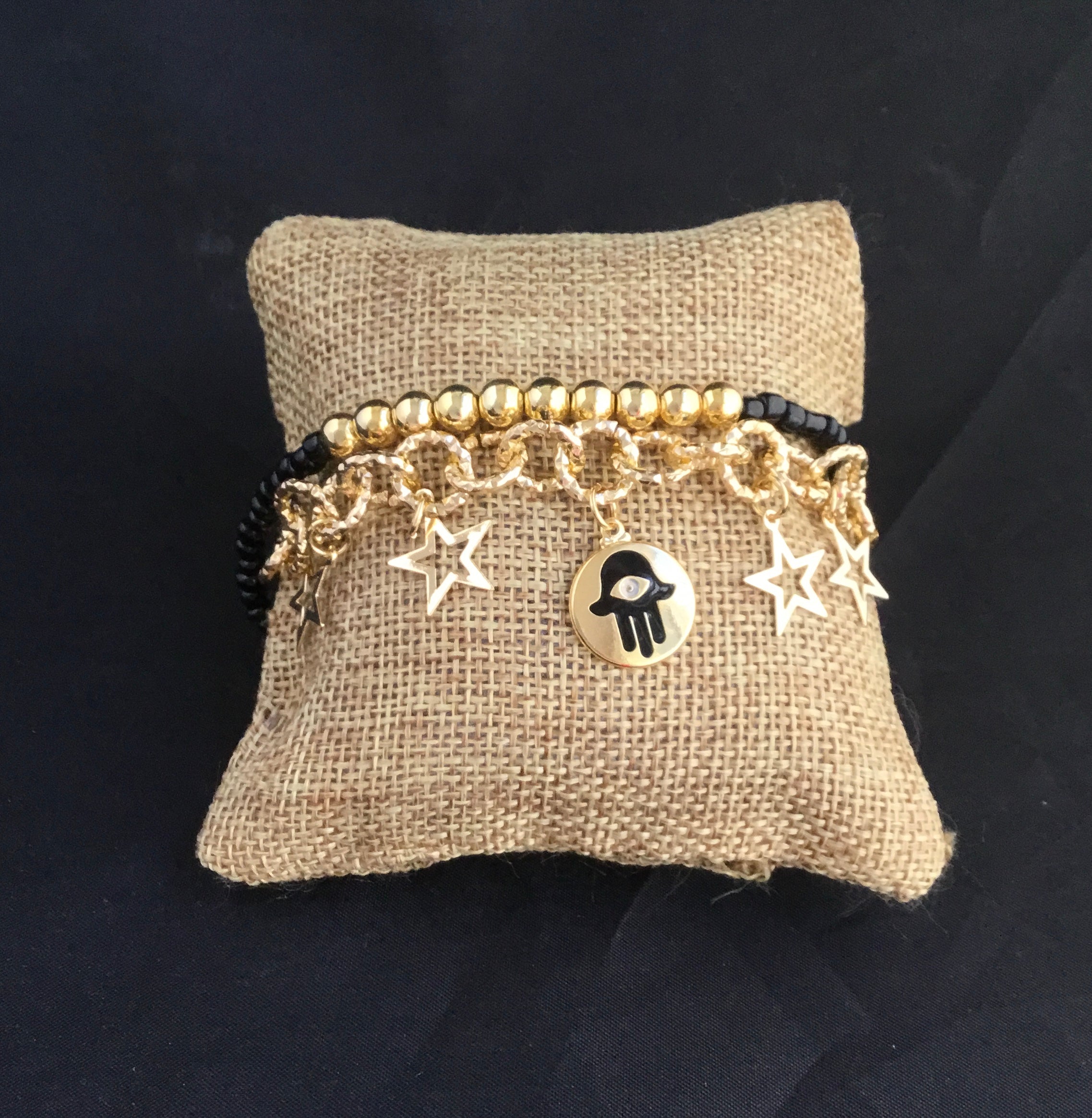 Gold Filled Double Bracelet with Evil Eye Charm