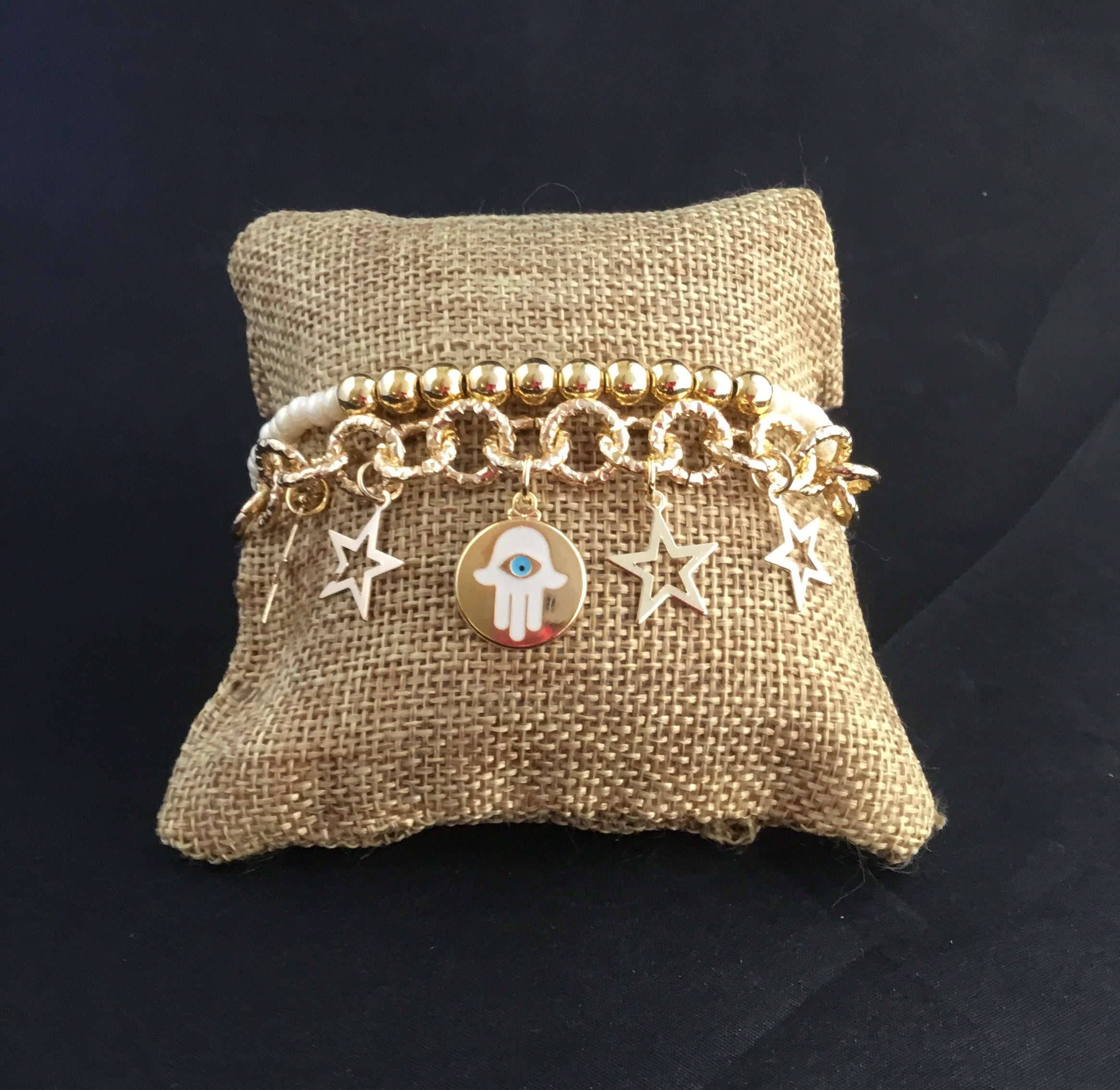 Gold Filled Double Bracelet with Evil Eye Charm