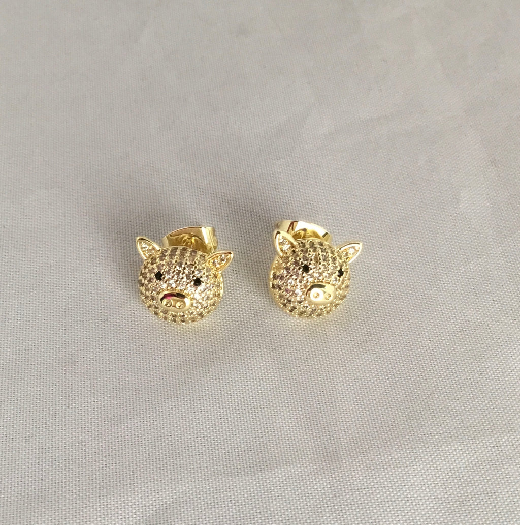 Gold Filled Pig Stud Earring with micro zircon