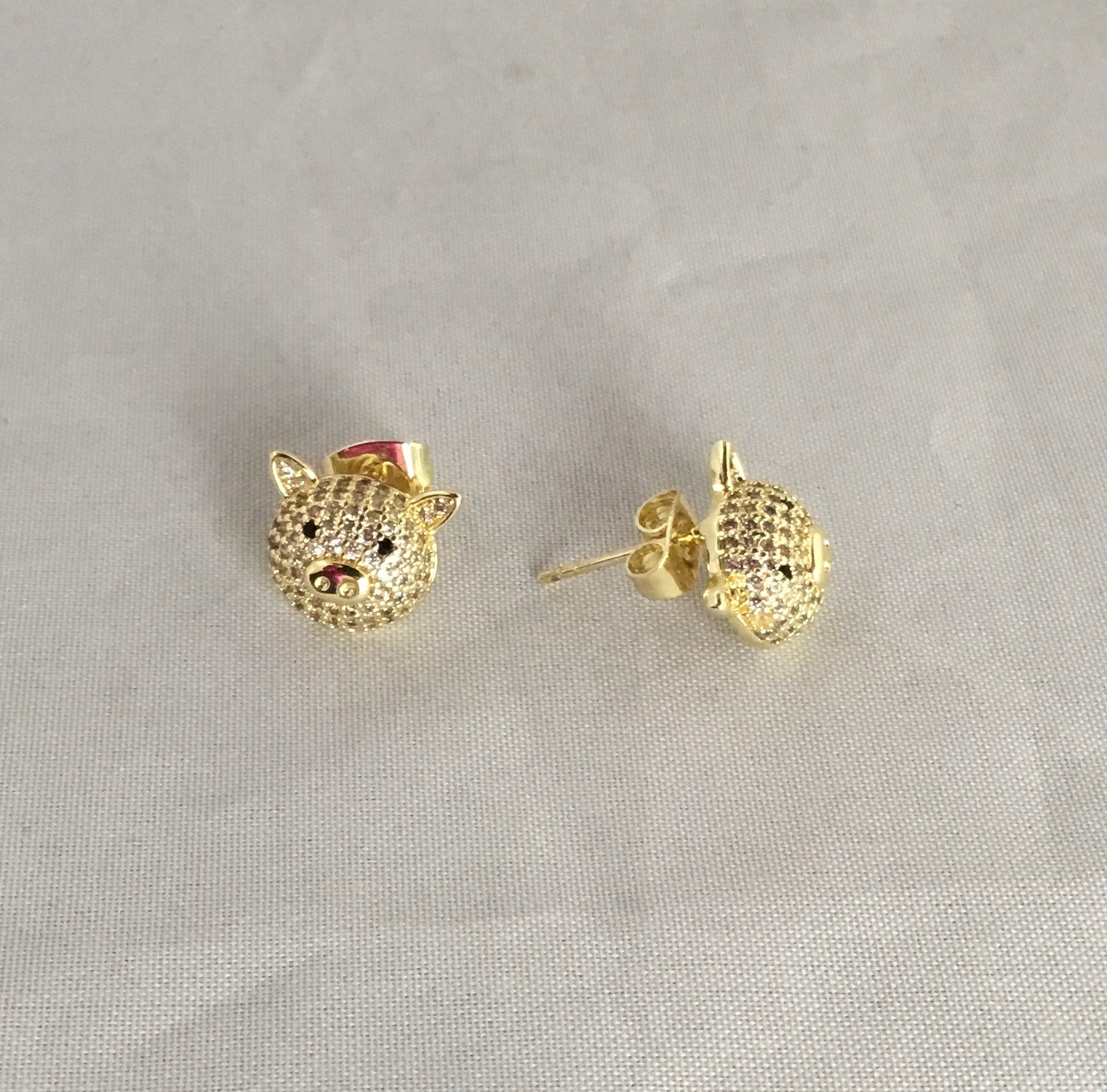Gold Filled Pig Stud Earring with micro zircon