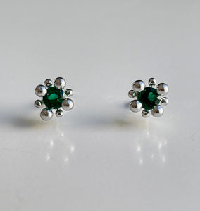 Stud Silver Rhodium with Simulated Green Emerald