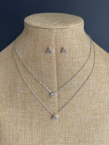 Rhodium Layered Triangle Necklace with Earrings