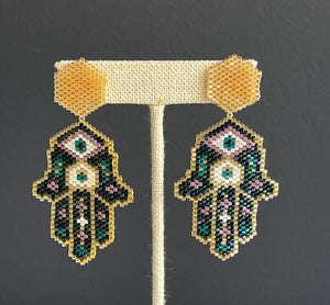 Handmade earrings miyuki  gold hamsa hand
