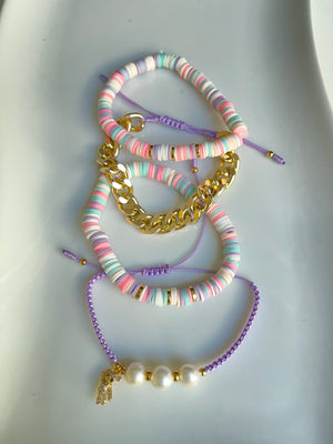 Stack Bracelet set gold filled and fimo beads