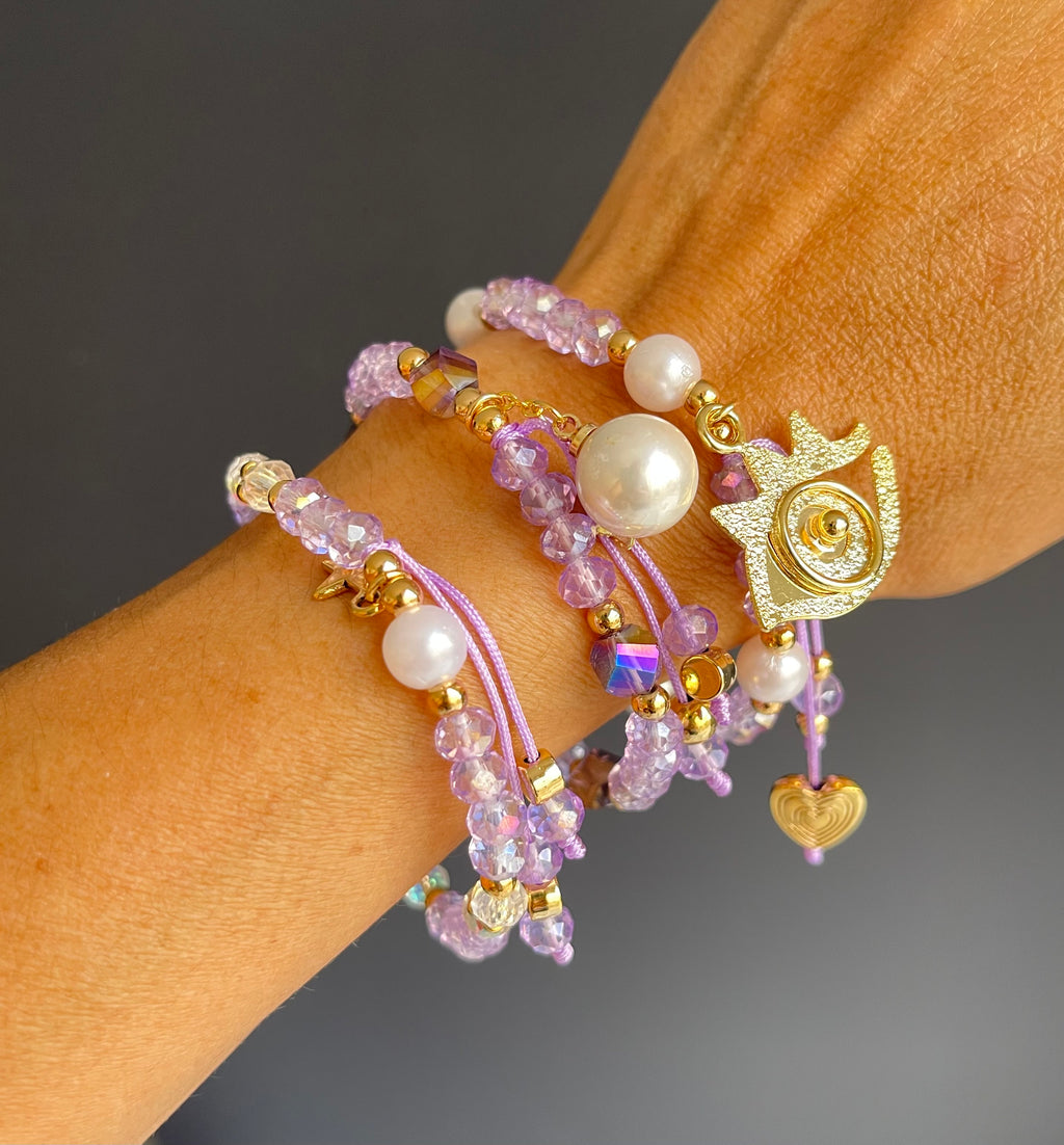 Stack Bracelet set purple murano deads