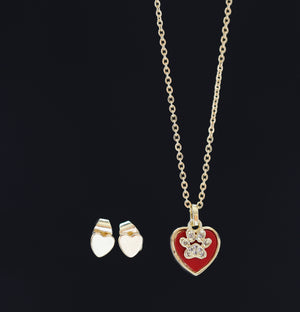 Gold Filled Necklace Paw in Zircon, Red Heart Charm with studs