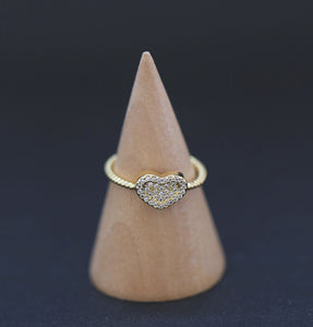 Gold filled Heart with Crystals Ring, Adjustable
