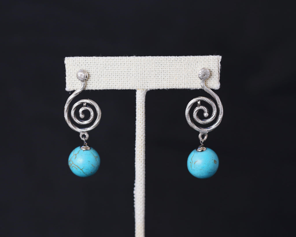 Spiral and Turquoise Earrings with Layer of Silver