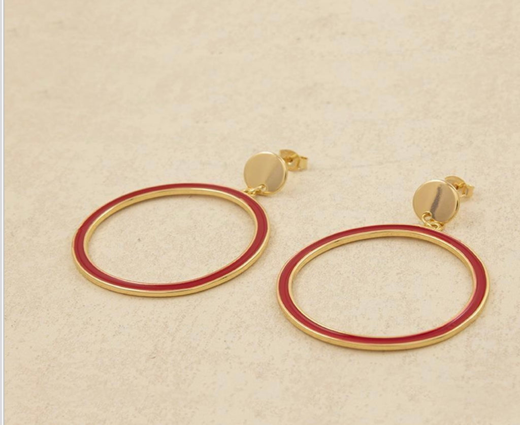 Gold Filled Earrings hoop Red