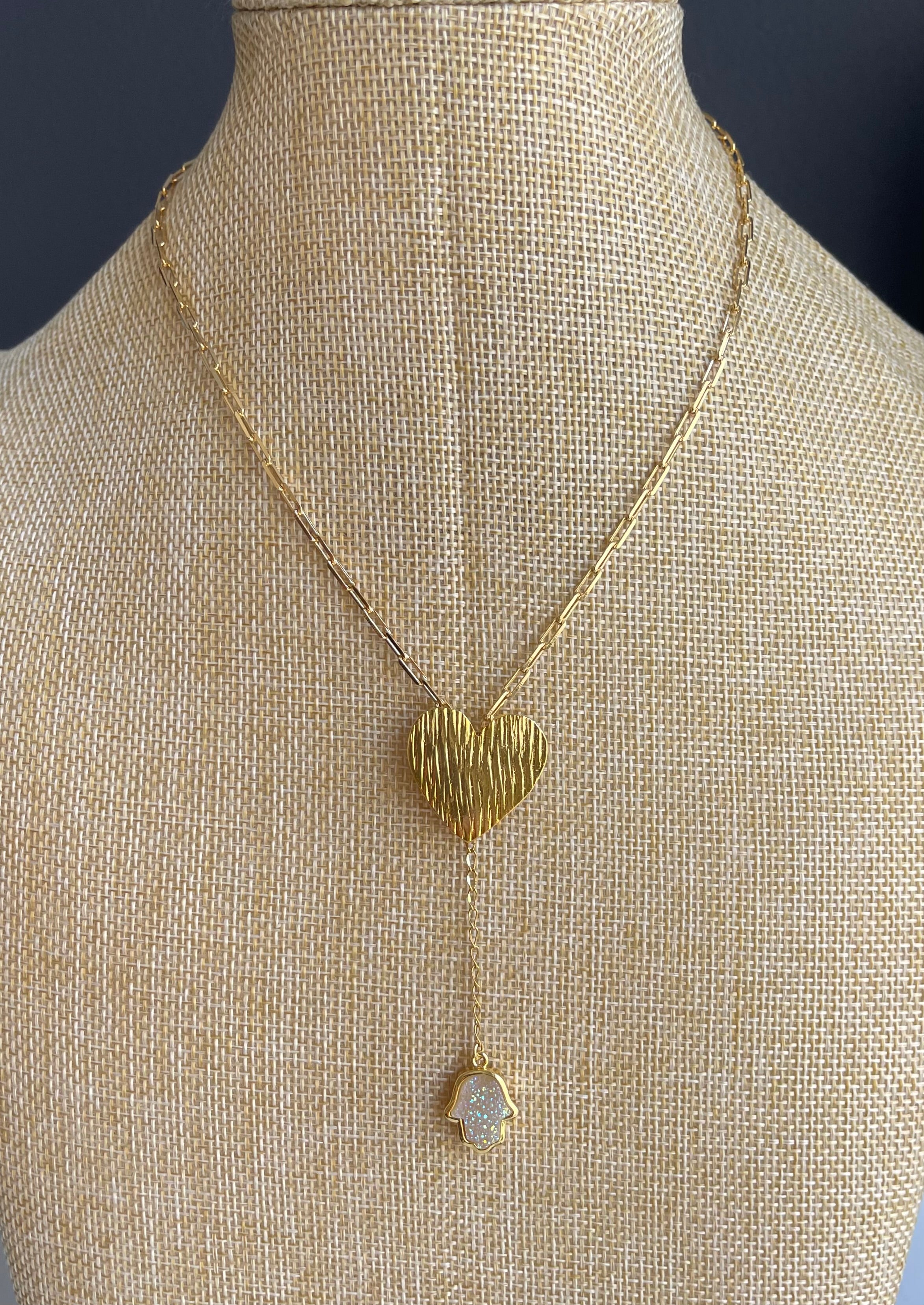 Gold Filled Necklace Heart and Hamsa Hand
