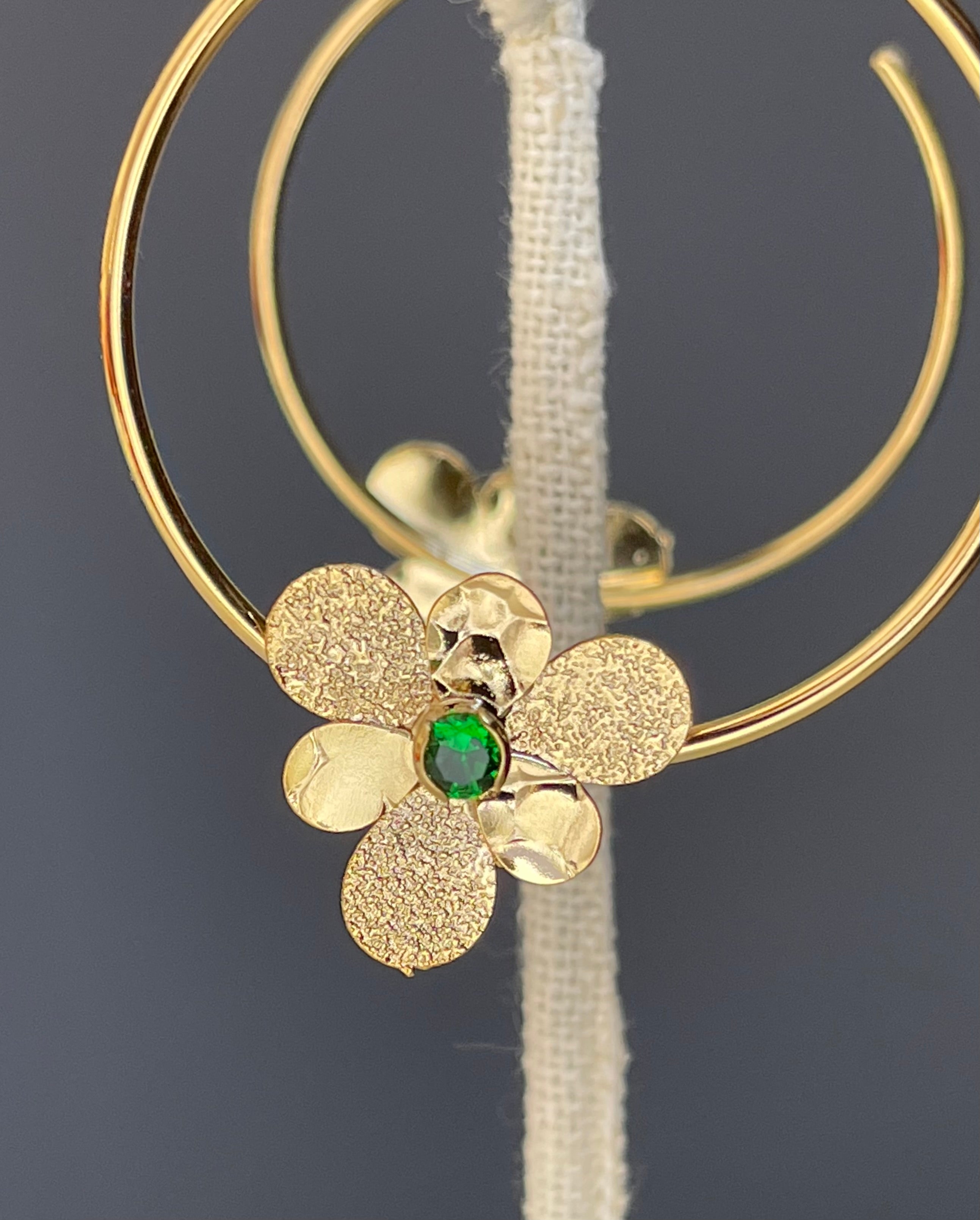 Gold Filled Earrings Flower Green zirco