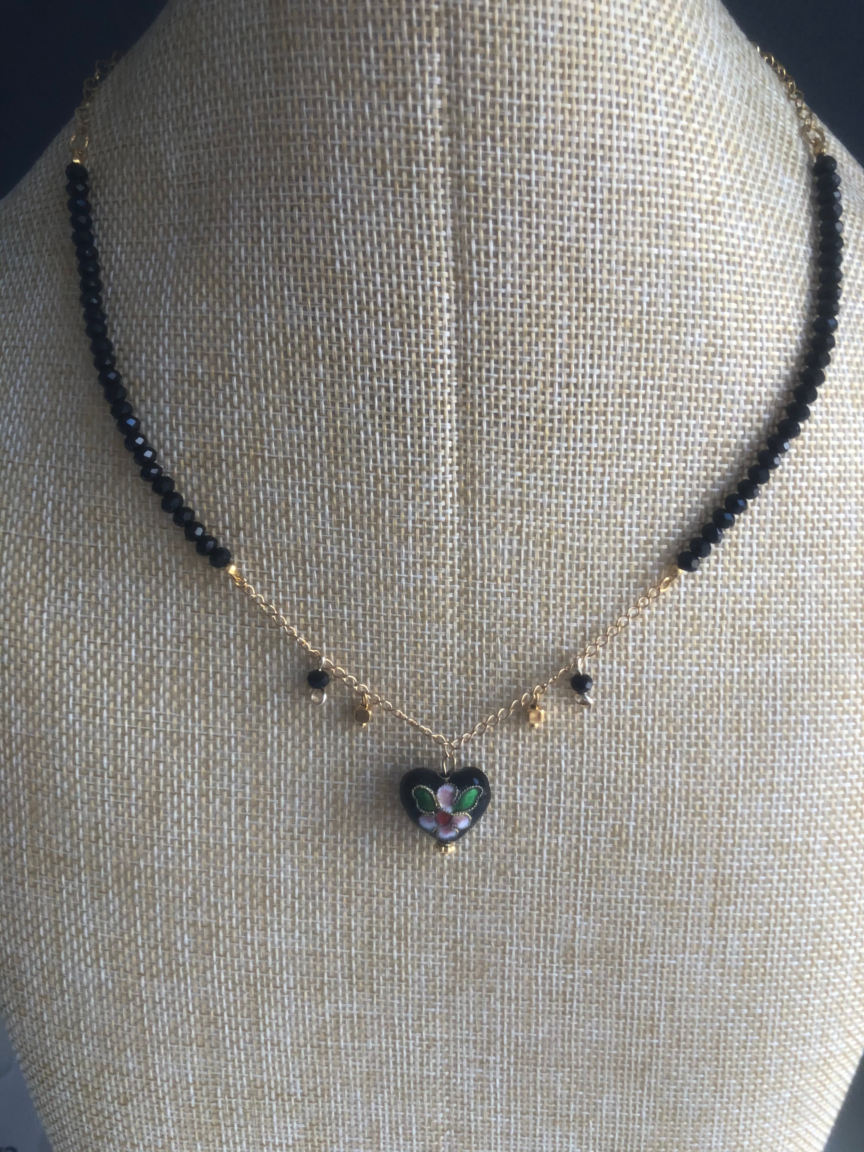 Gold Filled Necklace with Murano Glass and Charm Heart