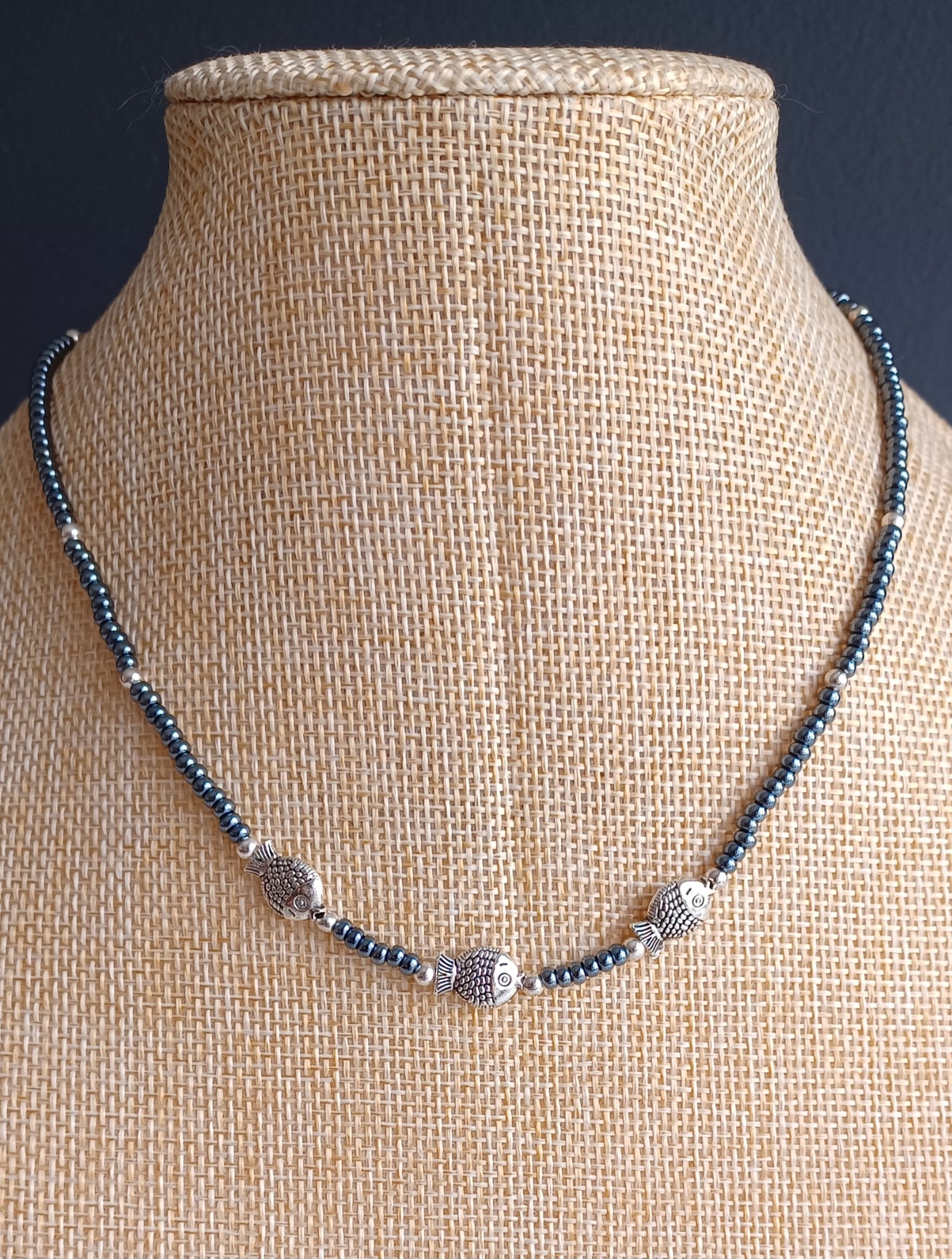 Gray beads necklaces, fish