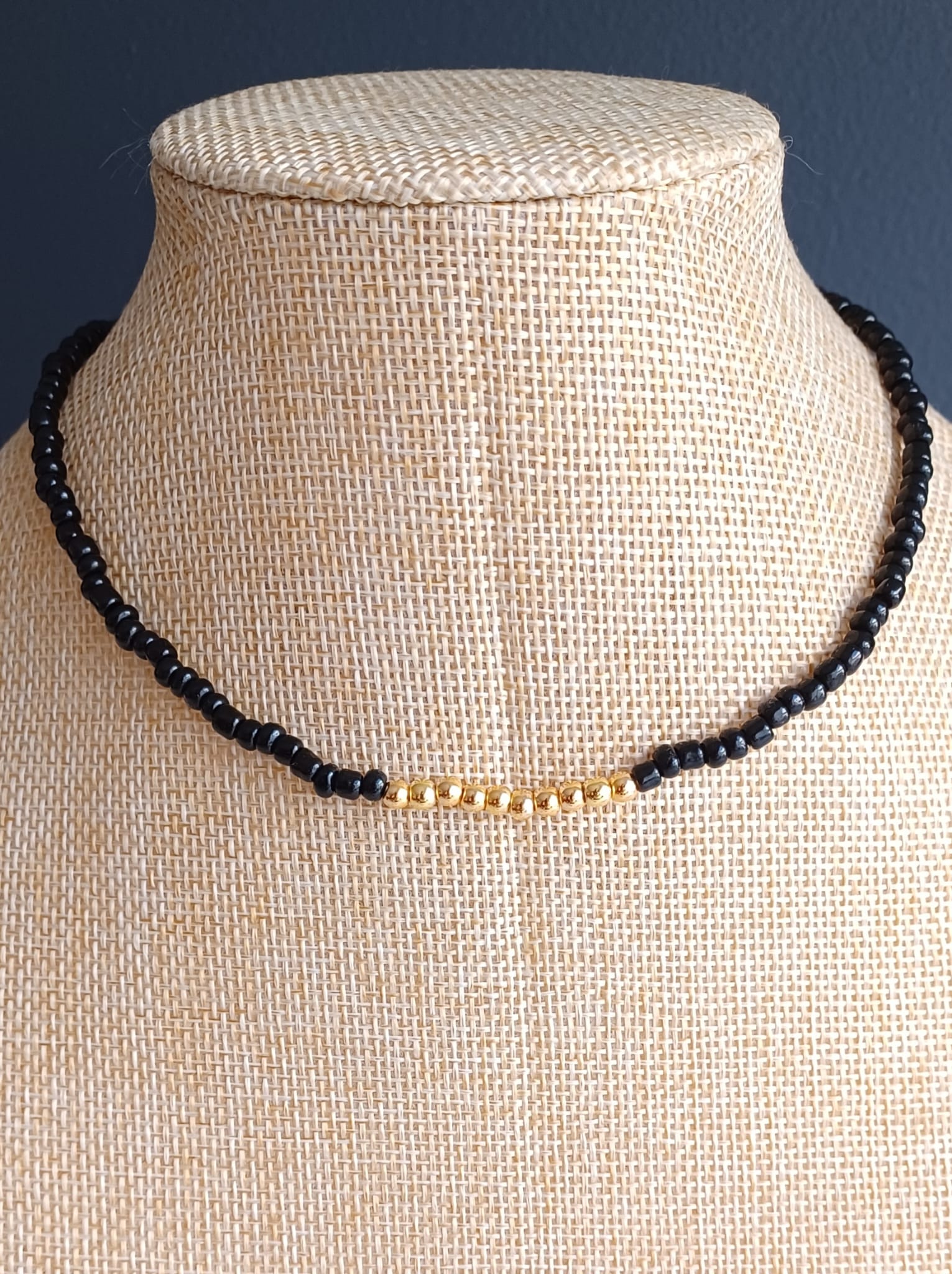 Black beads necklace and goldfilled beads
