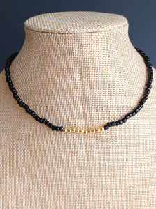 Black beads necklace and goldfilled beads