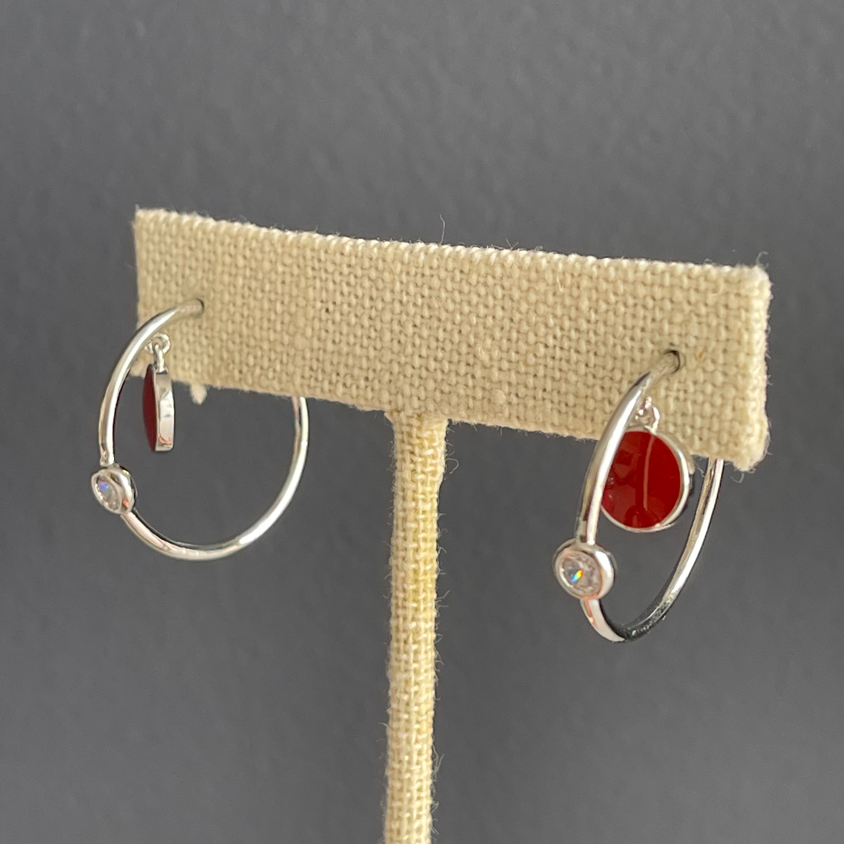 Stain Steel Hoops with Red Round Charm