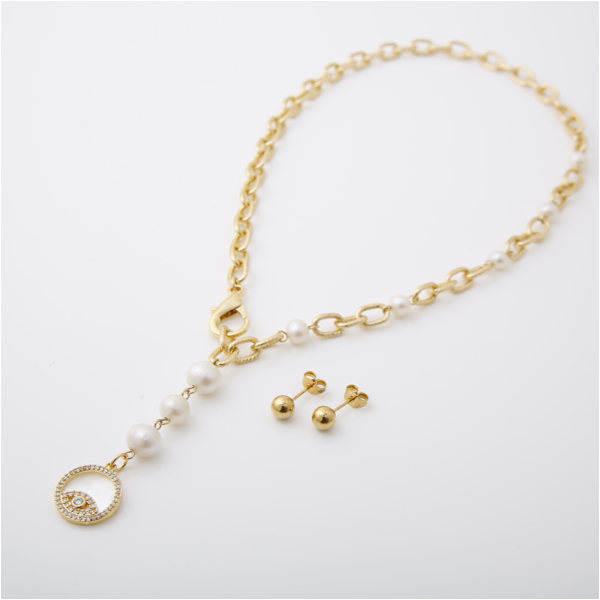 Necklace in Gold-filled and Evil Eye Charm