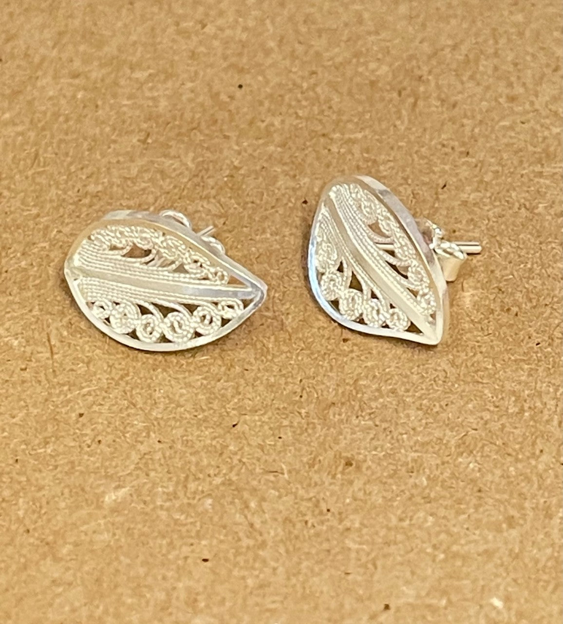 Leaf Stud Earrings Filigrana Sterling silver ley 925