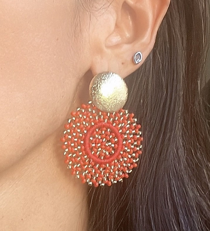 Gold Filled Circle Earring  Knitted with  Red Chakira